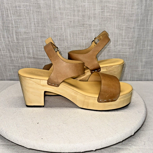 Nisolo All-Day Open Toe Tan Leather Wooden Clogs 10 - Picture 5 of 8