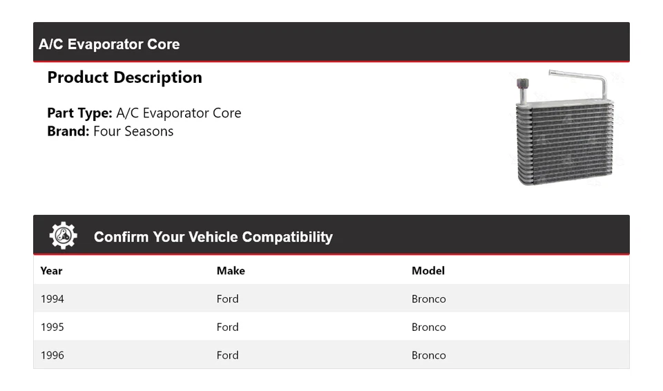 Para 1994-1996 Ford Bronco A/C evaporator Core 4 estações 1995 - Imagem 2 de 4