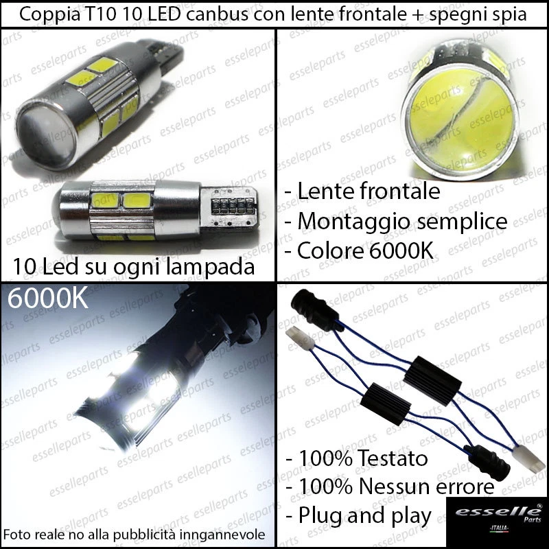 COPPIA LUCI DI POSIZIONE 10 LED CON LENTE FRONTALE FIAT PANDA 169 + SPEGNI SPIA - Immagine 2 di 3