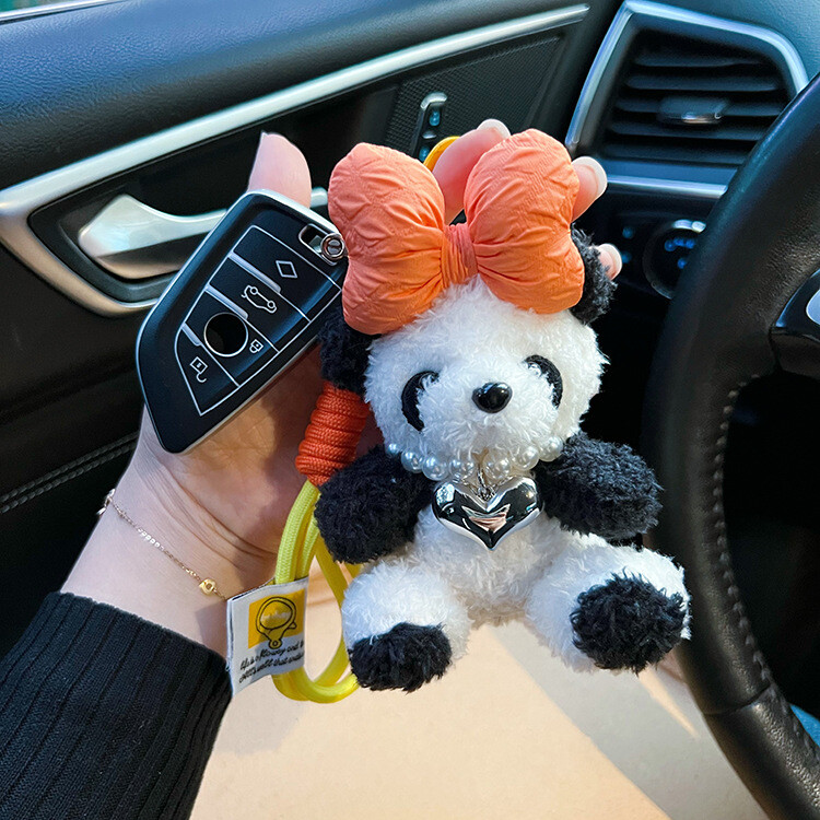 Fashionable Plush Panda Keychain With Large Bow Adorable Accessory For ...