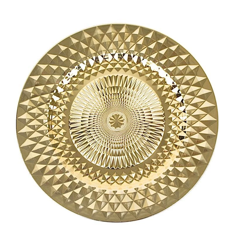 GOLD 6 Metallic 13" Round Plastic CHARGER PLATES Diamond Pattern Party Events - Image 2 of 4