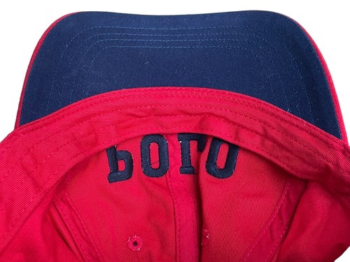 VTG 90s Polo Ralph Lauren Spell Out Logo Embroidered Strapback Hat Cap Red Blue - Picture 13 of 16
