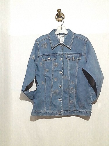 Denim Jacket Beaded Bling Button Down 