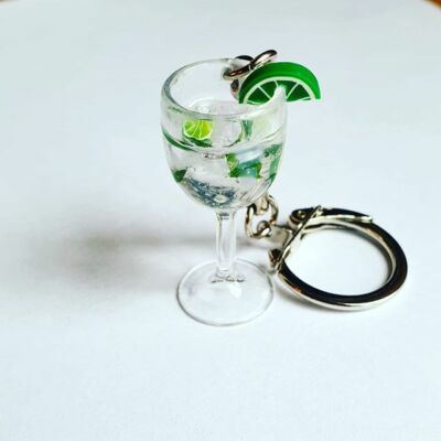 Handgefertigter MOJITO GLAS SCHLÜSSELANHÄNGER MINI cool EINZIGARTIG Eis & Limetten COCKTAIL