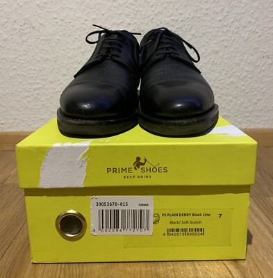 Prime Shoes Men's Shoe Plain Derby Black Black Line Soft Scotch Size 7 / 41