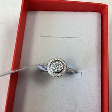 Moissanite Ring, Sterling Silver, Round Halo, VS D Color, Size 6