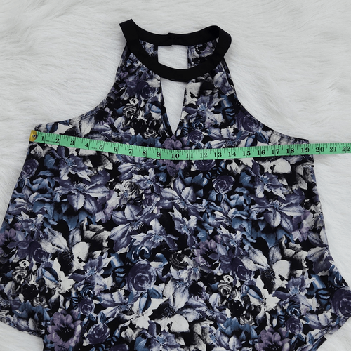 Astr-214 Blusa Cuello Alto Floral Sin Mangas Gris Morado Y2K Mediana - Imagen 8 de 8