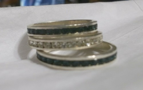 Vintage 925 Silver 3 STACKABLE BANDS 2 Blue & 1 Clear Rhinestones RINGS - Picture 8 of 9