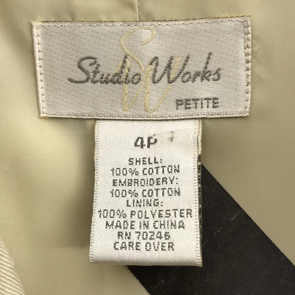 Studio Works бежевый отверстие вышивка блейзер 3/4 рукава женщин миниатюрный 4P EUC - Изображение 3 из 3