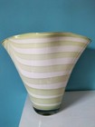 Large Green & White  Wavey Patterned Cased Glass Vase - Height  - 10"