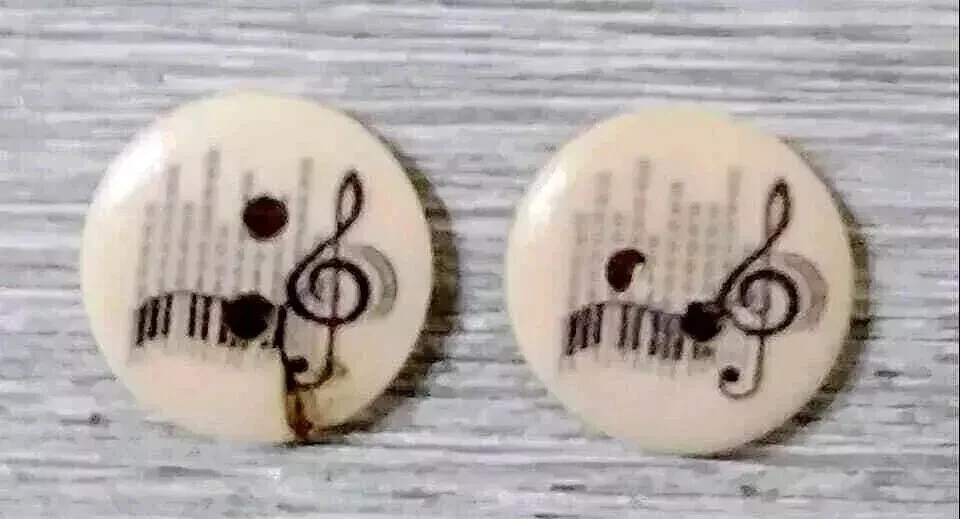 music note wood sewing buttons 2 holes 1/2 inch #4 2pc set - Image 2 of 2