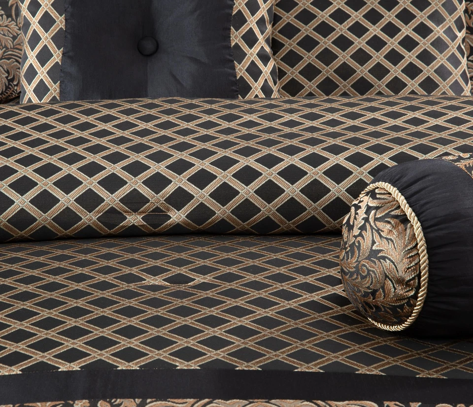 Juego de Edredón Floral Jacquard Negro/Dorado Chezmoi Collection Lisboa 7 Piezas Foto 3 de 4