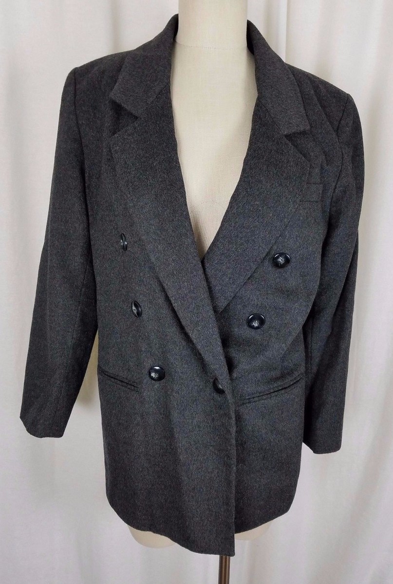 Lord Taylor Petites Wool Cashmere Gray Double Breasted Blazer