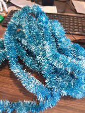 HOLIDAY TIME 20 FEET BLUE TINSEL FOR CHRISTMAS TREE GARLAND, GLITTER
