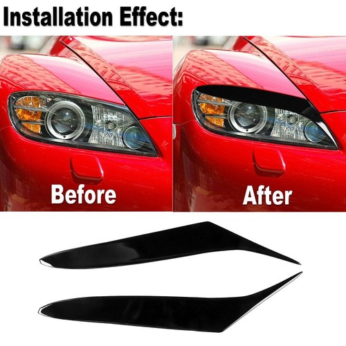 2x Piano Black Car Headlight Eyebrow Molding Trim For RX8 Coupe 2004-2008 - Picture 2 of 8