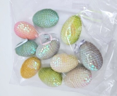Easter Egg Ornaments Hanging Lot of 10 Sequence Style 4'' Hanging Holiday Decor