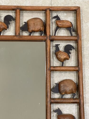 Carved Wood & Metal Farm Barnyard Animal Wall Mirror 27" x 23" Pig Horse Rooster - Picture 19 of 23
