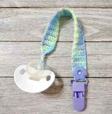 crochet handmade baby pacifier holder clip dummy strap flower purple new
