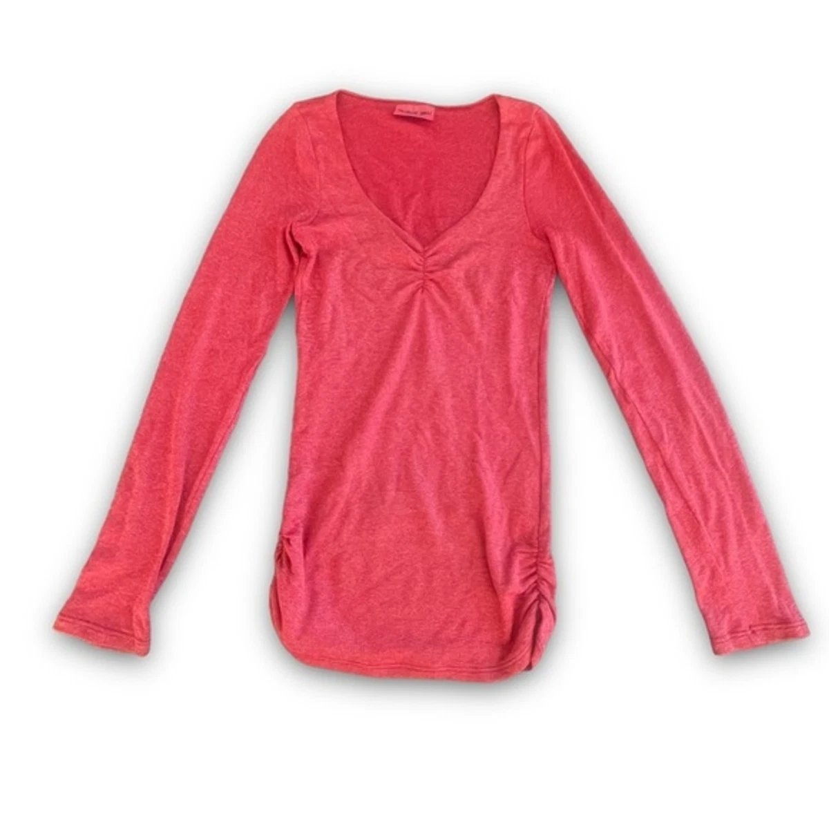 Michael Stars Red Sparkle Deep V neck Ruched Long Sleeve Top OSFM