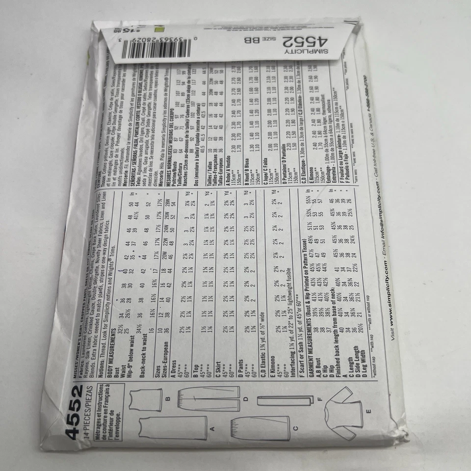 Simplicity Sewing Pattern 4552 Misses 20-28 Easy Dress Top Skirt Pants Jacket - Image 2 of 4