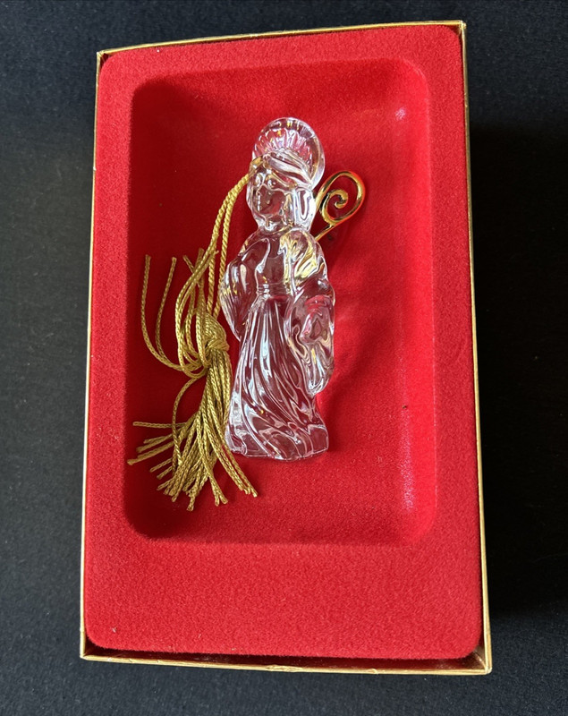 Vtg Gorham Full Lead Crystal Angel Christmas Ornament Gold Tassel 3.5” Box Czech