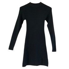 Altar'd State Black Mock Neck Long Sleeve Ribbed Knit Dress XS Side Slit NWT