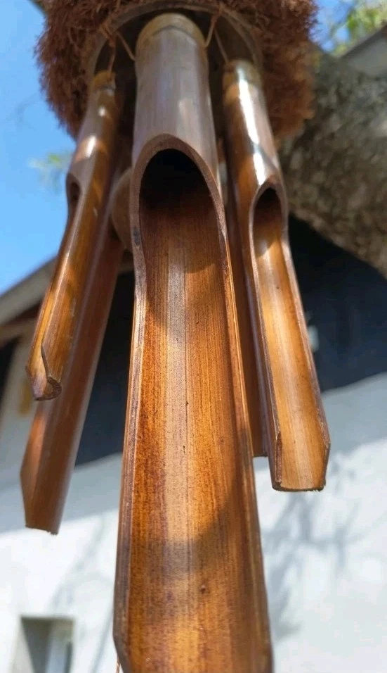 Vintage Handgefertigtes Bambus Windspiel Kokosnuss Dach | Melodische Klangröhren - Bild 3 von 4