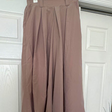 Women's Taupe Solid Pleated Wide-Leg Pants Elastic Waist Regular M