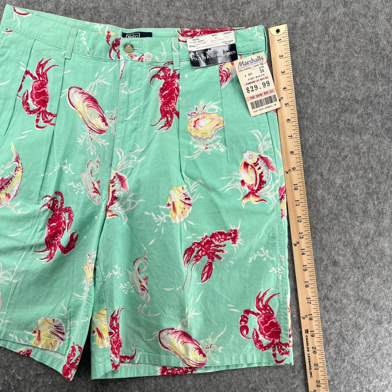 Vintage Polo Ralph Lauren Shorts Mens 34 Green Lobster Koi Nautical Rare NEW image 7