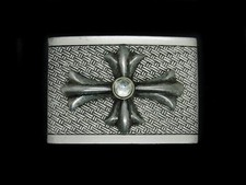 UE15107 VINTAGE 1995  IRON CROSS  ART FASHION SILVERTONE BELT BUCKLE