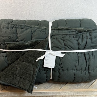 POTTERY BARN COZY CLOUD HANDCRAFTED FULL / QUEEN QUILT~ HUNTER GREEN