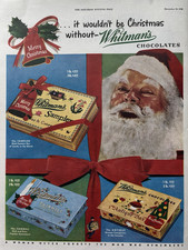 1948 Whitmans Chocolates Candy Christmas Santa Sampler Boxes Vintage Print Ad