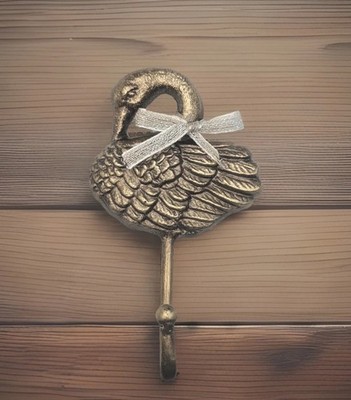 Gold tone Cast Iron Swan Metal Wall Hook Towel Coat Hat Wall Hook Hanger 6 