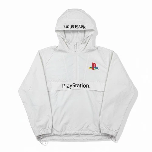 H&M Divided PlayStation Windbreaker Jacket Mens M White Half Zip Hooded Anorak - product listing photo