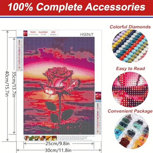 Rose Diamond Art Painting Kits for Adults Beginners,Flowers DIY 5D Diamond - Picture 2 of 7