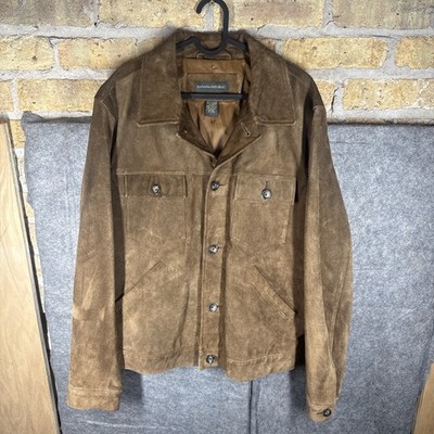 Men's Banana Republic Suede Real Brown Leather Button-Up Trucker Jacket Size L