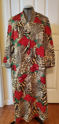 Vintage 90's Simply Basic  Roses Animal Print Snaps Mumu House Dress Size M