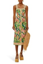FARM Rio Heli Leaves Women's Linen Sleeveless Midi Sundress Pearl Green Size S