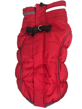 Dog Winter Jacket Size L, Red Fleece Lined Puffy Reflective Warm Coat for Dogs