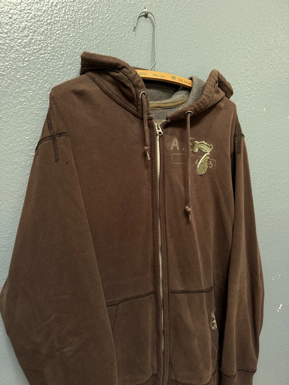 Y2K American Eagle Brown Thermal Lined Full Zip Hoodie Size 2XL