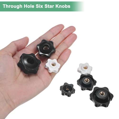 6pz 6 Manopole Stella 1/4"-20 Femmina Filettatura Foro Passante Manici Ottone Nero 32mm - Foto 4 di 6