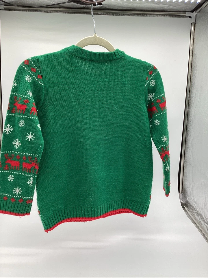 Suéter de Natal infantil Holiday Time Santa Paws S 6–7 verde buldogue francês Natal - Imagem 2 de 4