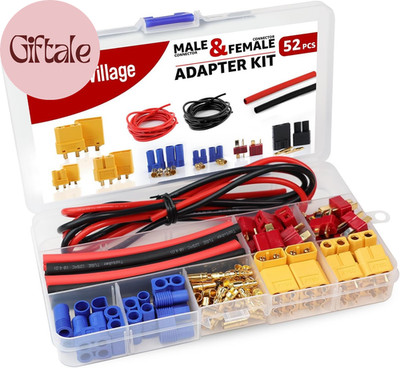 52Pcs T-Plug / XT60 / EC3 Male & Female Plug Adapter Connectors Kit 14 AWG Silic