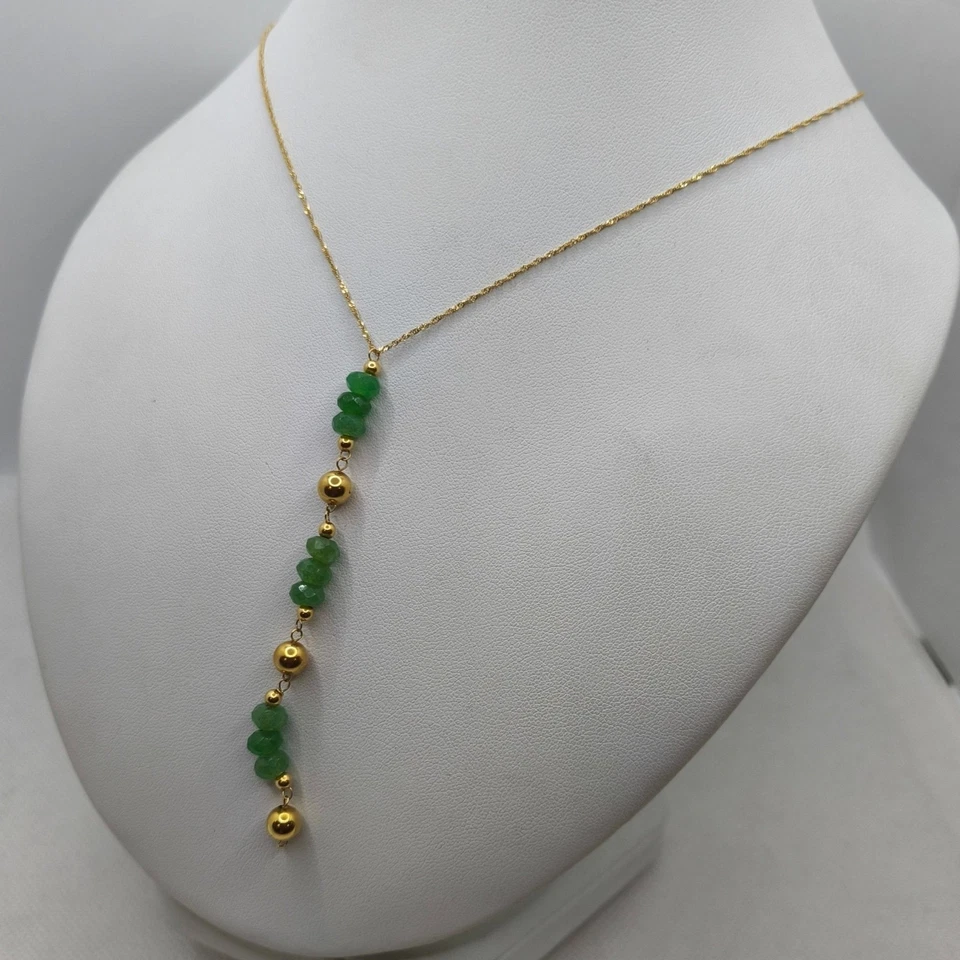 Collar Con Colgante De Oro Y Piedras De Aventurina 45 Cm 3.8 Gr - Imagen 2 de 4