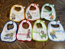 RARE VTG Disney Snow White Seven Dwarfs Baby Bibs All Characters Set
