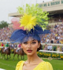 Aimee Fuller Yellow Green Hot Pink Fascinator Blue Kentucky Derby Hat Ascot