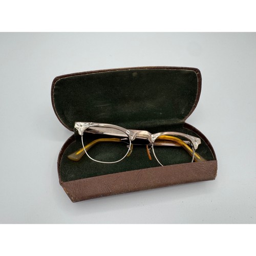 Vintage RISO 12K Gold Filled Cat Eye Eyeglass Frames Silver Aluminum Browline 22
