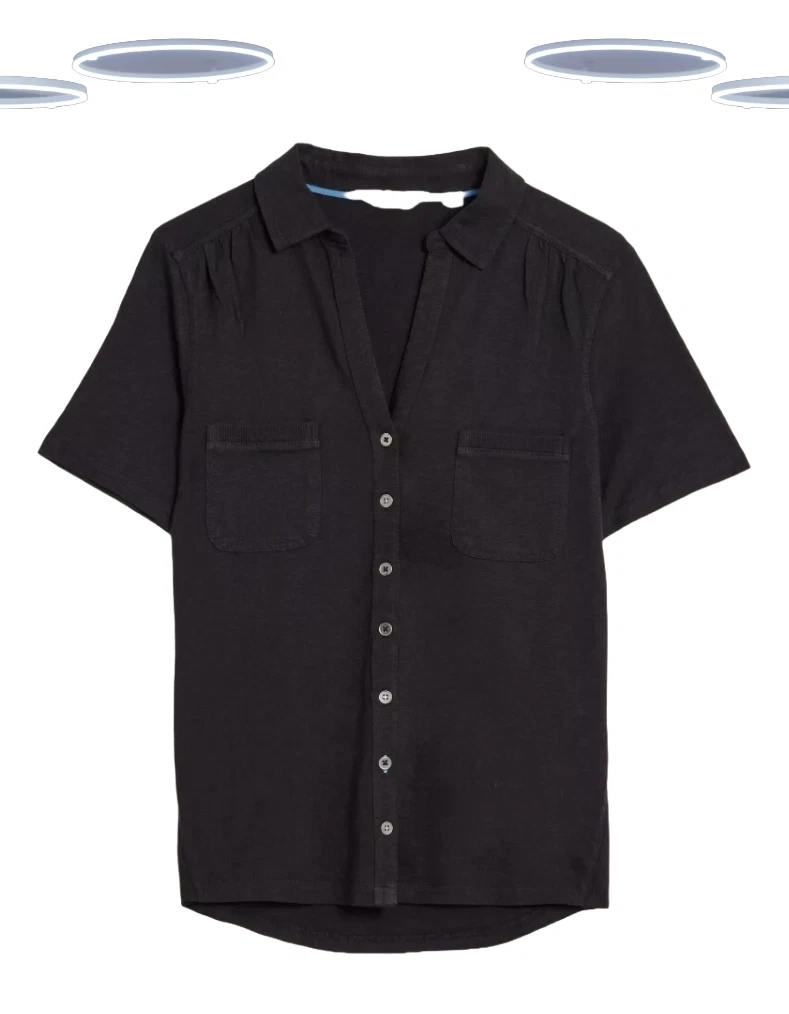 Ex White Stuff Women's Shirt - Short Sleeve Pinny Pocket Jersey Black