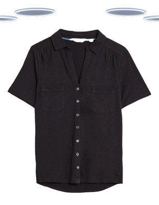 Ex White Stuff Women's Shirt - Short Sleeve Pinny Pocket Jersey Black