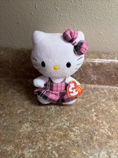 Ty Beanie Babies Hello Kitty Plush 6  Wearing Pink Plaid Dress 2011 NWT
